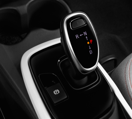A photo of the center console of the 2021 Chevy Bolt, showing the gear shifter